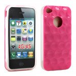 Wholesale iPhone 4 4S Circle Gummy Case (Pink-Clear)